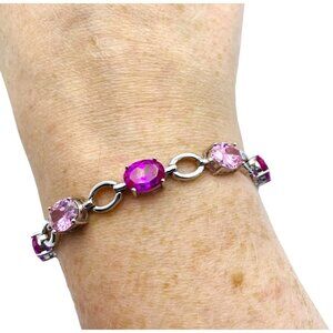 Sterling Silver RSE 2 Toned Pink CZ Open Link Tennis Bracelet 7in.